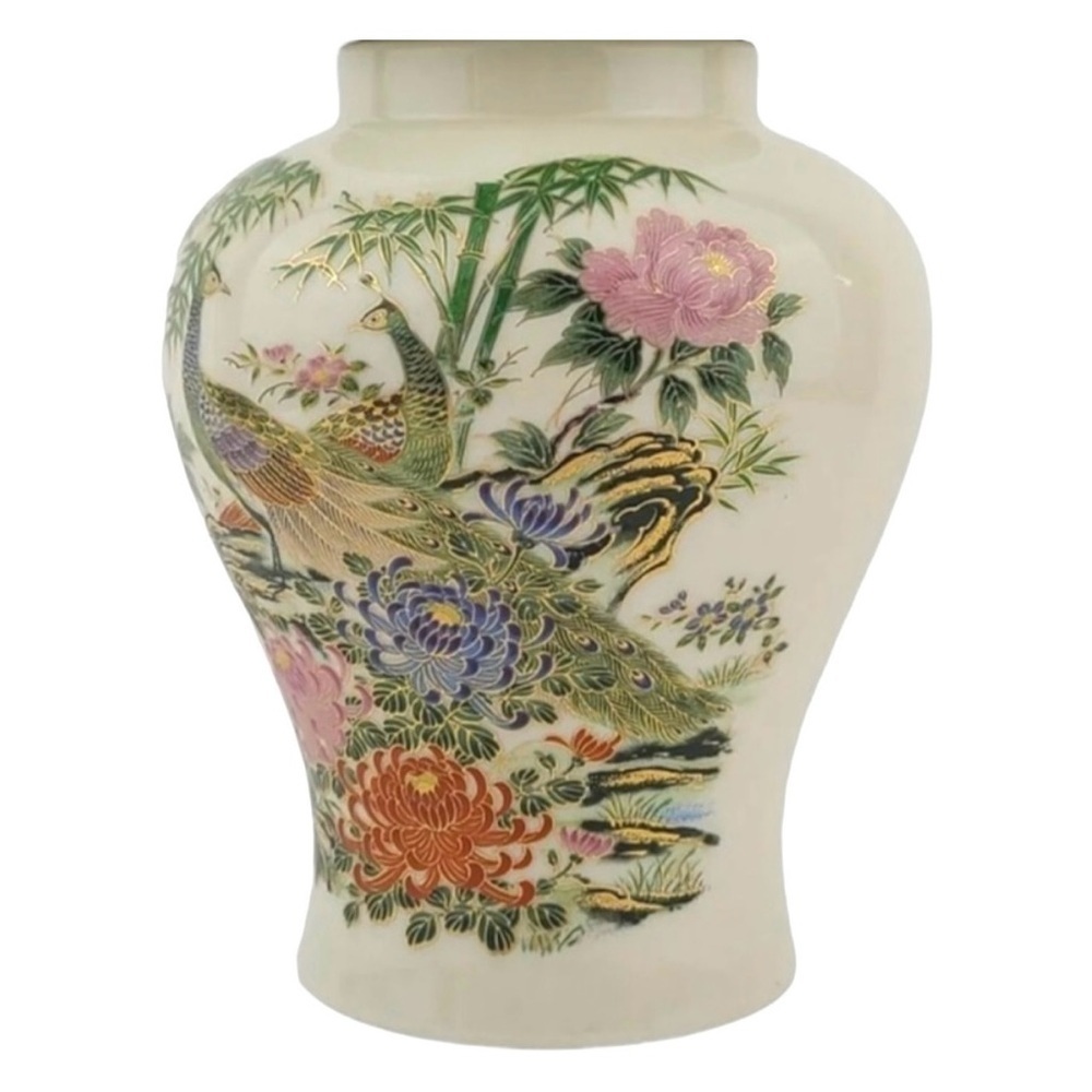Shibata Japan Porcelain Peacock Ginger Jar